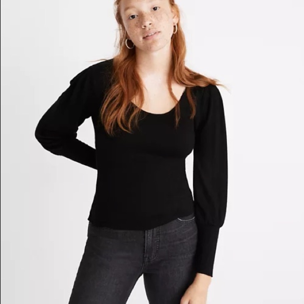 Madewell Puff Sleeve Scoop Neck Light Weight Sweater Top Size M